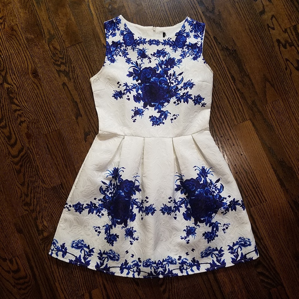 Elegant Blue Floral Women's Dress